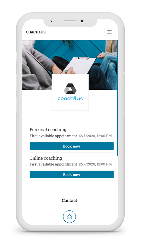 example mockup picture of bookedby.me' online booking system in mobile view for coaching and consulting companies