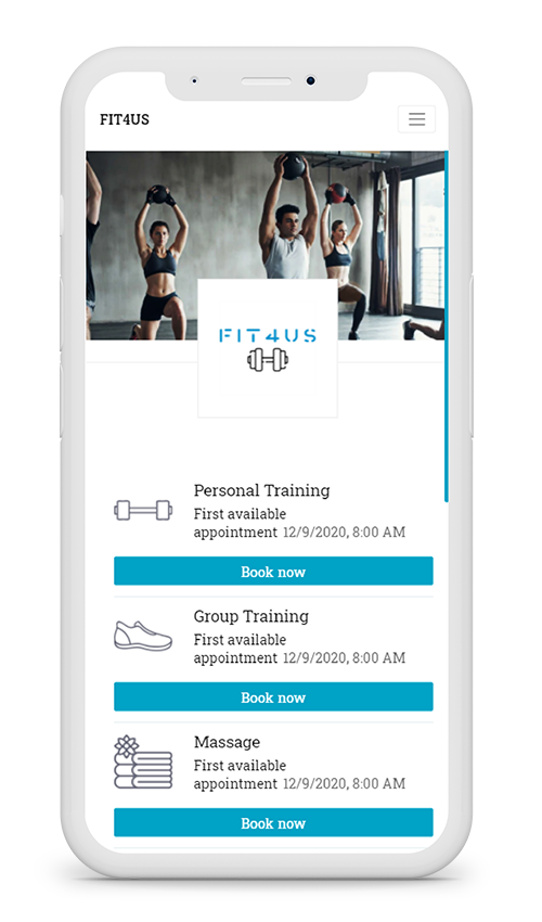 example mockup picture of bookedby.me' online booking system in mobile view for fitness companies