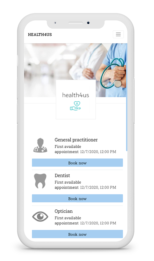 example mockup picture of bookedby.me' online booking system in mobile view for healthcare and medical companies